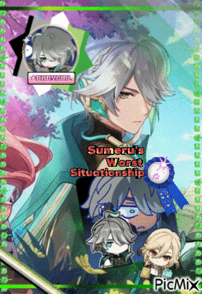a picture of a boy with the words sumeru 's worst situationship on the bottom