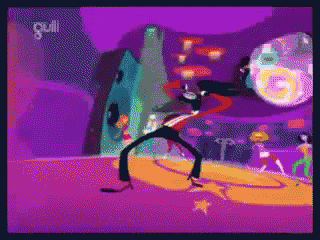 a cartoon shows a man dancing in front of a disco ball and the word guill on the bottom