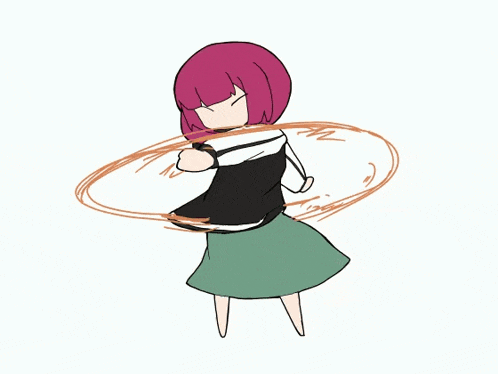 a drawing of a girl with pink hair spinning a hula hoop