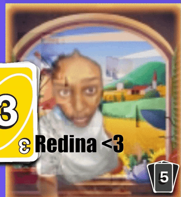 a card that says 3 and redina < 3 next to a picture