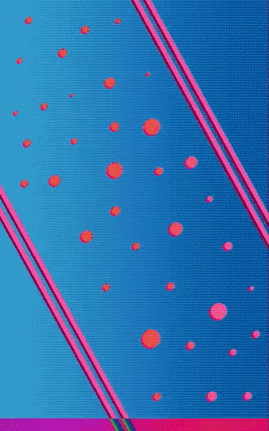 a blue background with pink lines and orange dots on it