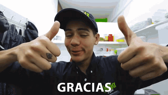 a man giving a thumbs up with the word gracias in the corner