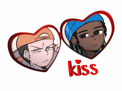 a couple of heart shaped buttons with the word kiss on the bottom
