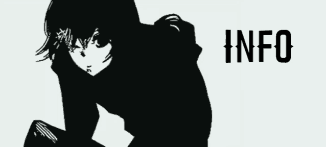 a black and white drawing of a girl with the word info underneath her