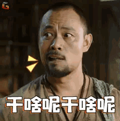 a man with a beard is making a funny face with chinese writing on it