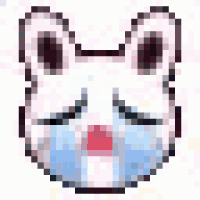 a pixel art drawing of a cat wearing a mask with its eyes closed .