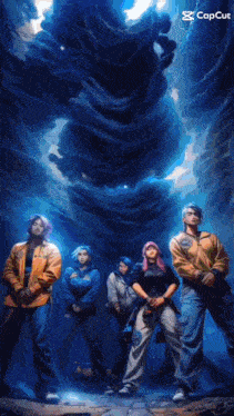 a group of people standing in front of a blue sky with the words nice galing on the bottom