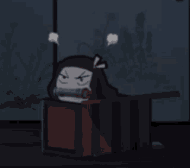 a cartoon character is laying on top of a box with steam coming out of it .