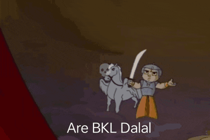 a cartoon character is holding a sword and the words are bkl dalal are on the bottom