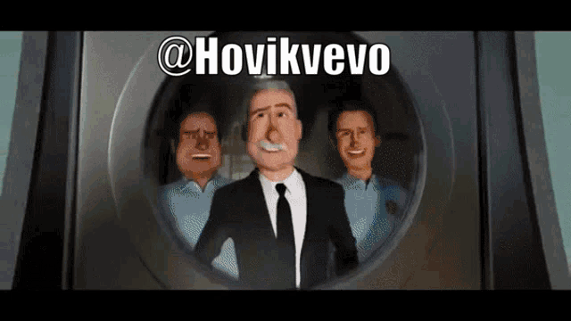 a cartoon of a man in a suit and tie with the hashtag @hovikvevo above him