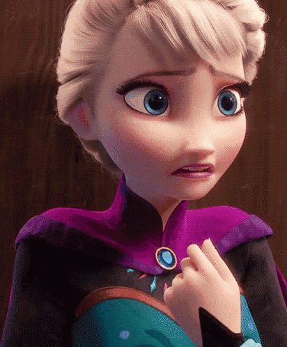 a close up of a cartoon character with a surprised expression on her face