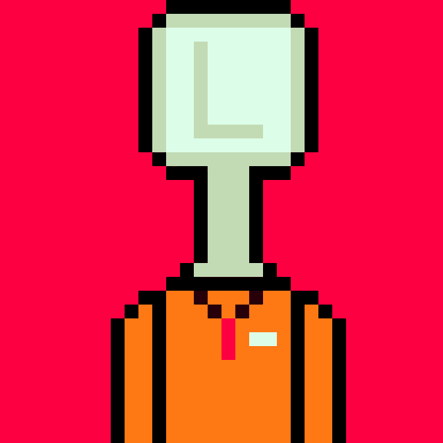 a pixel art drawing of a person with a sign that says l on it