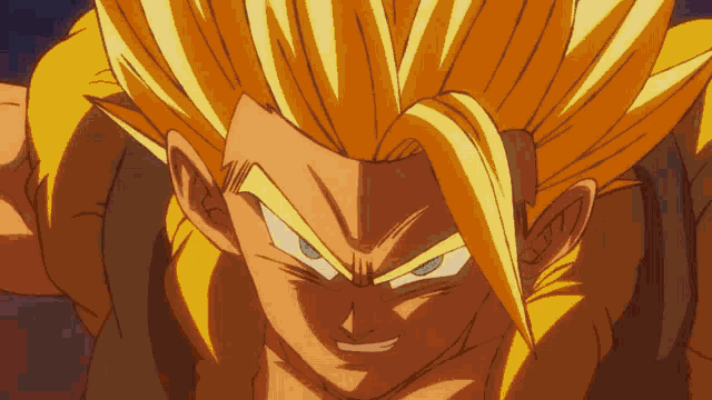 a close up of a cartoon character 's face with yellow hair and blue eyes
