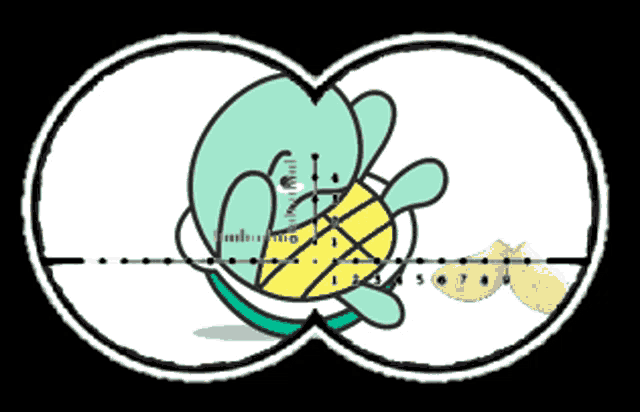 a cartoon of a turtle looking through binoculars with numbers 1 2 and 3 on it