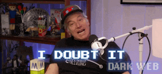 a man is sitting in front of a microphone with the words i doubt it dark web on the screen