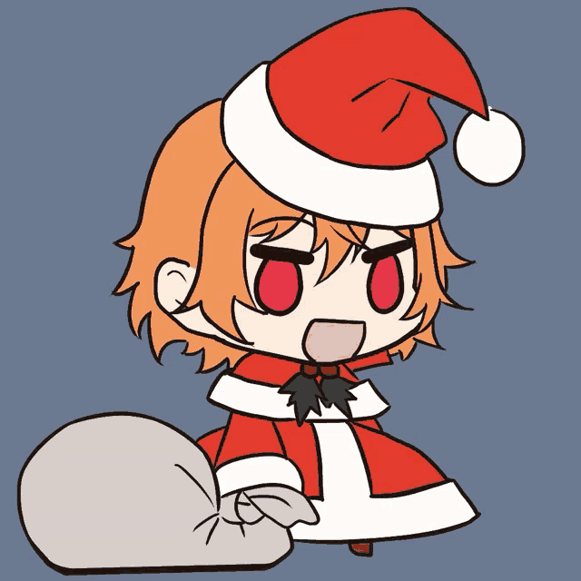 a cartoon of a girl wearing a santa hat and holding a bag