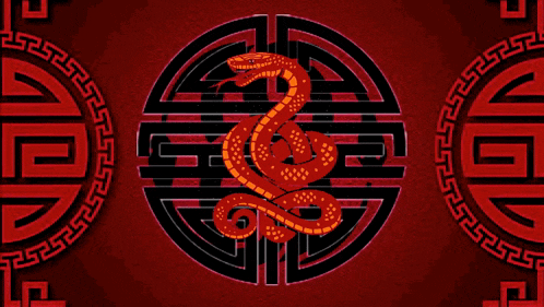 a happy lunar new year poster with a snake in the middle