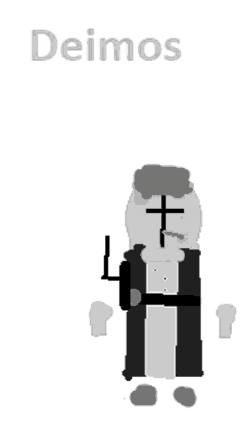a drawing of a man with a cross on his head and the name deimos