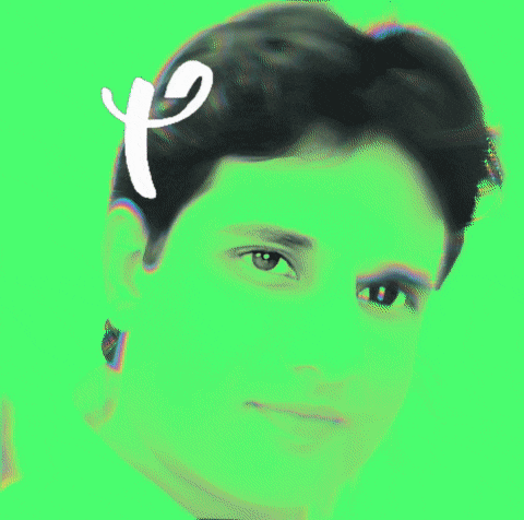a close up of a person 's face with the word that written above it