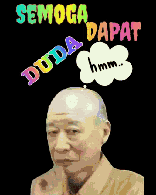 a picture of a bald man with a thought bubble that says duda hmm
