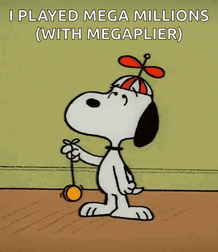 a cartoon of snoopy holding a yo-yo with the caption i played mega millions