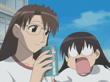 a girl holding a can of diet coke