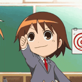 a cartoon character is giving a thumbs up in front of a blackboard