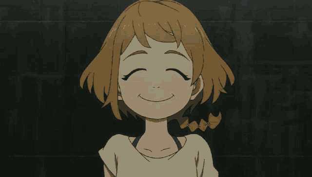 a cartoon girl with brown hair is smiling
