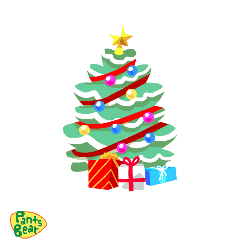 a cartoon of three bears standing in front of a christmas tree with pants bear written on the bottom