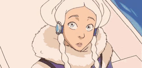 a cartoon of a girl with white hair and blue eyes wearing a fur coat .