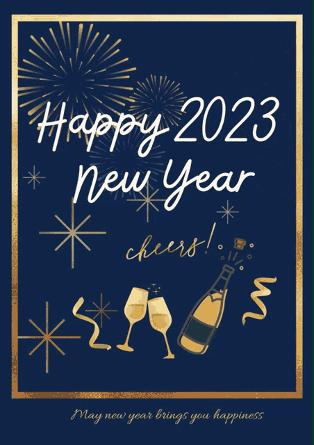a poster that says happy 2023 new year with a bottle of champagne