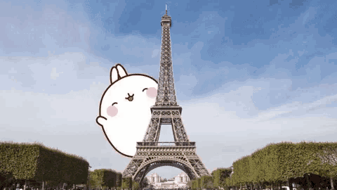 a cartoon character is flying in front of the eiffel tower in paris