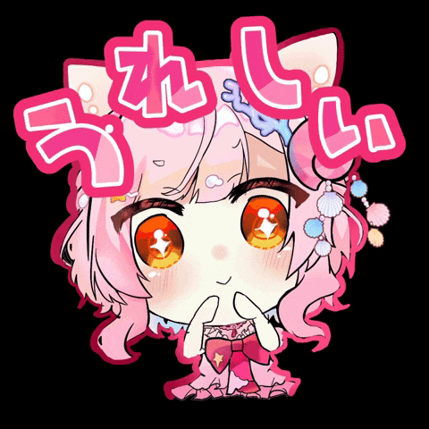a girl with pink hair and orange eyes is surrounded by pink letters that say " go "