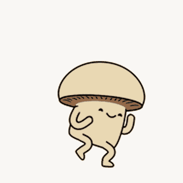 a cartoon drawing of a mushroom with arms and legs is jumping in the air .