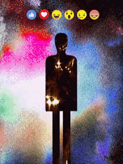 a silhouette of a person surrounded by emojis including a heart and thumbs up