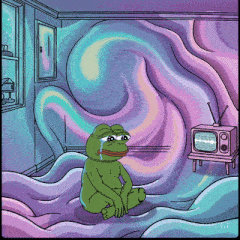 a cartoon of a frog sitting in a room next to a television