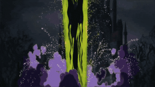 a painting of a purple and green explosion with a purple background