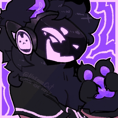 a drawing of a black animal with a purple background and unknown cat written on the bottom