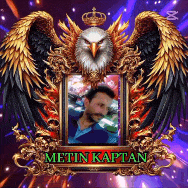 a picture of an eagle with the name metin kaptan
