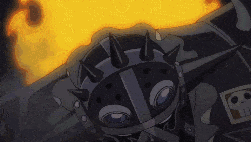 a cartoon character with spikes on it 's head and a flame coming out of it 's mouth