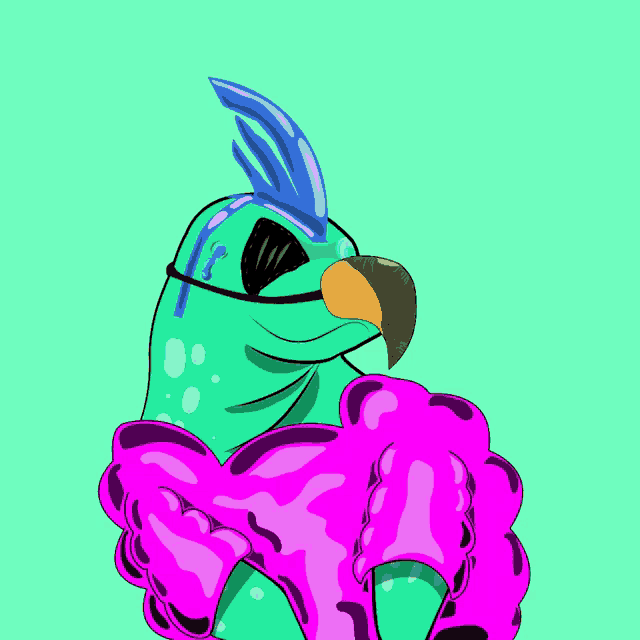 a cartoon drawing of a bird wearing a pink jacket