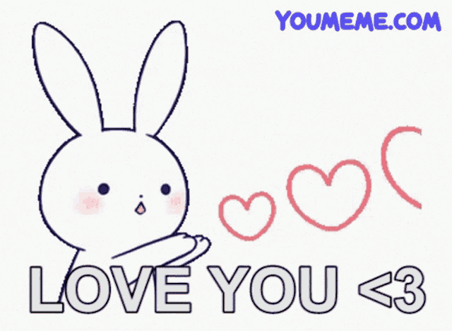 a drawing of a bunny with the words love you < 3 below it