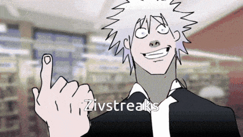 a cartoon of a man giving the middle finger with the words zivstreaks behind him