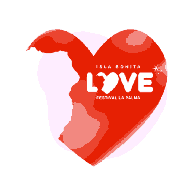 a red heart with the words love festival la palma written on it
