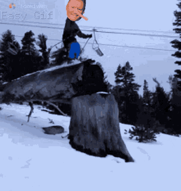 a picture of a man riding a ski lift is edited with easy clip
