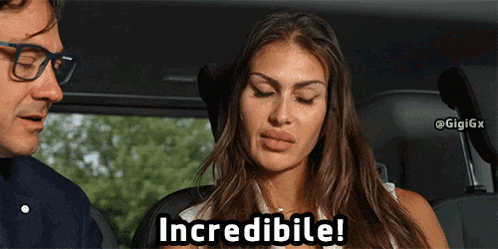 a woman sitting next to a man in a car with the words incredible below her