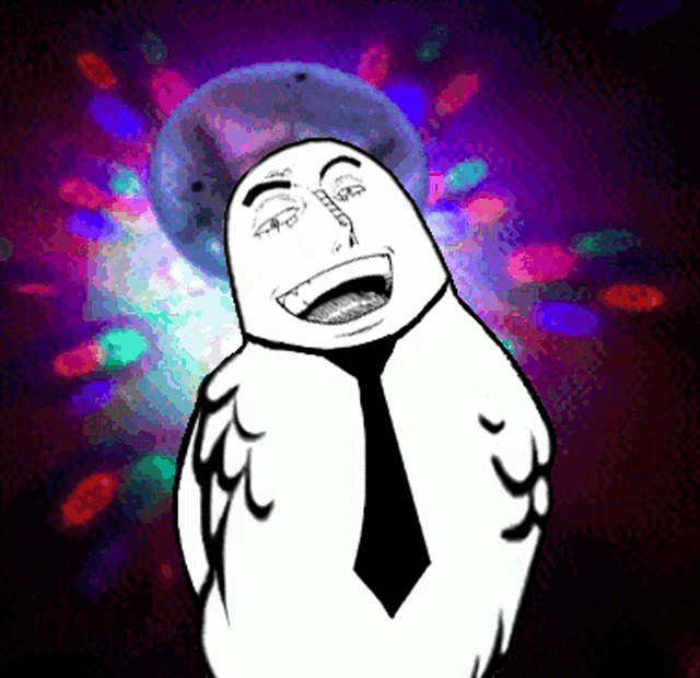 a cartoon of a man in a tie with a disco ball behind him