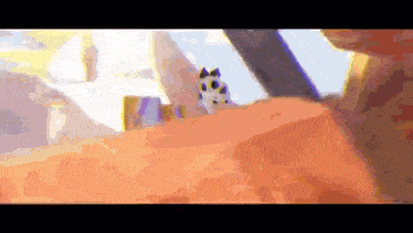 a cartoon drawing of a cat standing on a hill