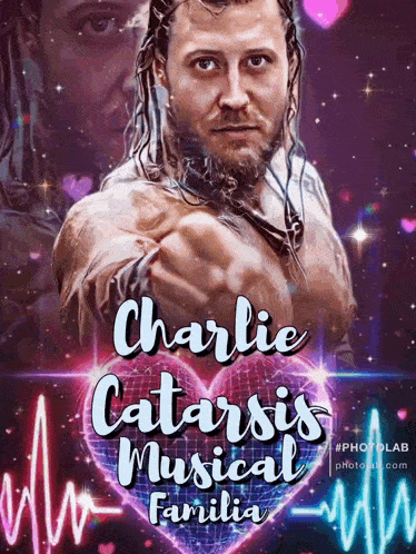 a poster for charlie catarsis musical familia with a bearded man