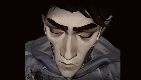 a close up of a cartoon character 's face with a diamond on his forehead